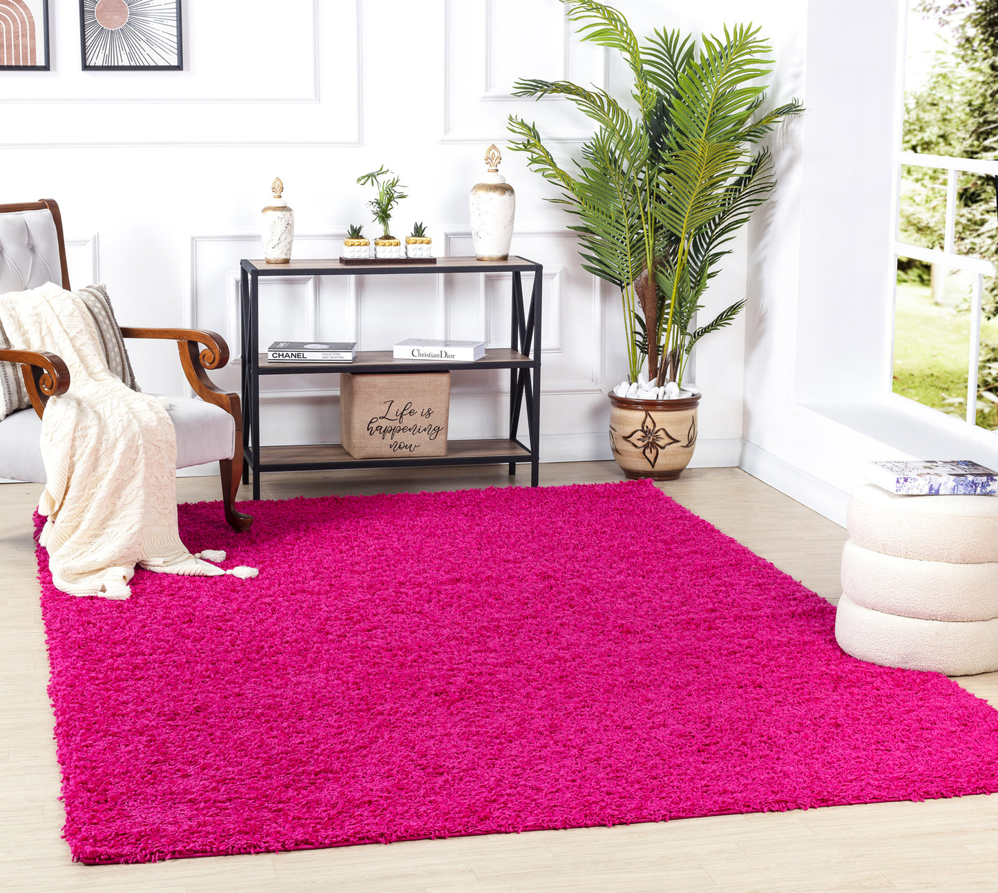 TORRIS Shaggy Rug I Living Room, Bedroom, Hallway I Modern Boho Area Rug, Soft Fluffy Rug, Plush Pile, Large Thick Rug I Fuschia