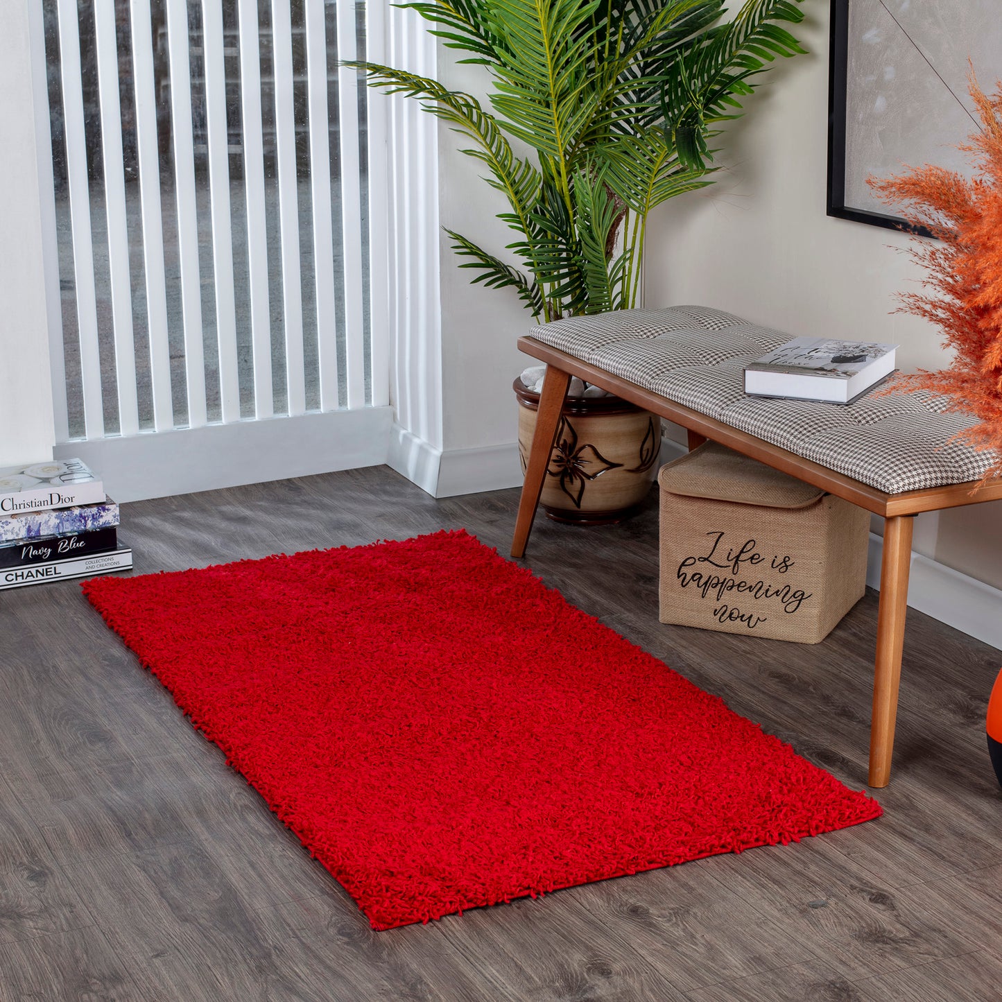 TORRIS Shaggy Rug I Living Room, Bedroom, Hallway I Modern Boho Area Rug, Soft Fluffy Rug, Plush Pile, Large Thick Rug, Easy Care I Red