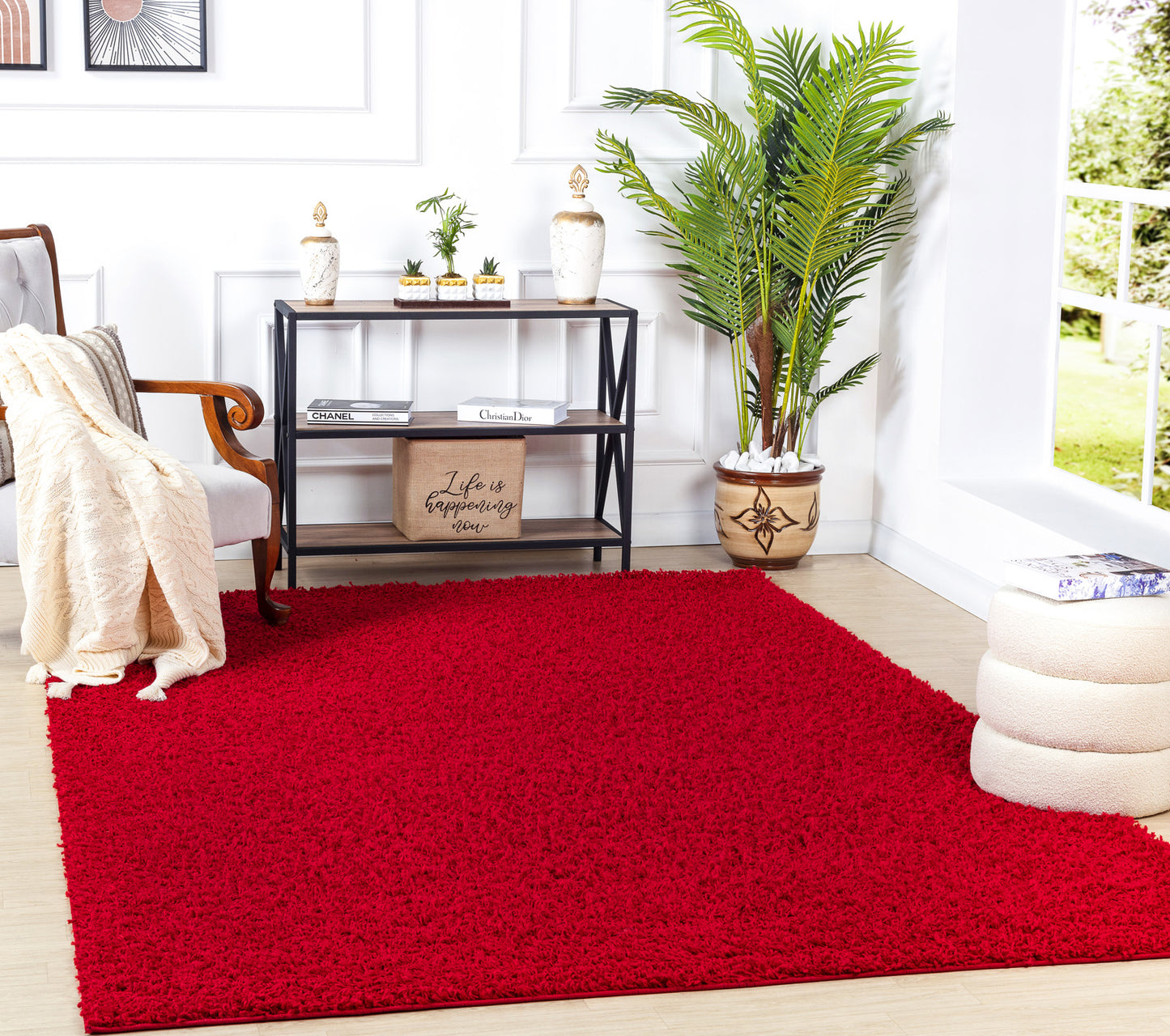 TORRIS Shaggy Rug I Living Room, Bedroom, Hallway I Modern Boho Area Rug, Soft Fluffy Rug, Plush Pile, Large Thick Rug, Easy Care I Red