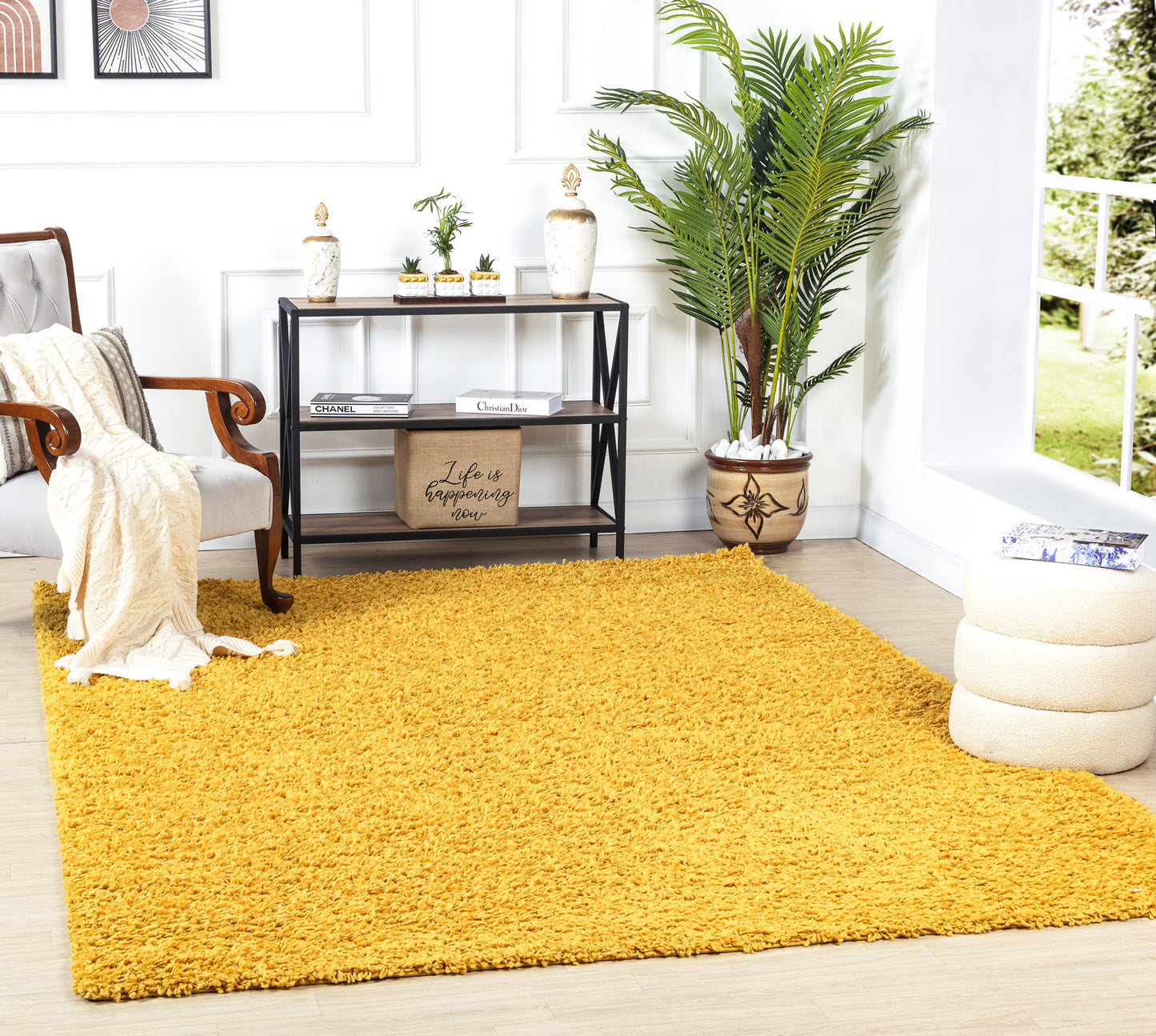 TORRIS Shaggy Rug I Living Room, Bedroom, Hallway I Modern Boho Area Rug, Soft Fluffy Rug, Plush Pile, Large Thick Rug I Yellow