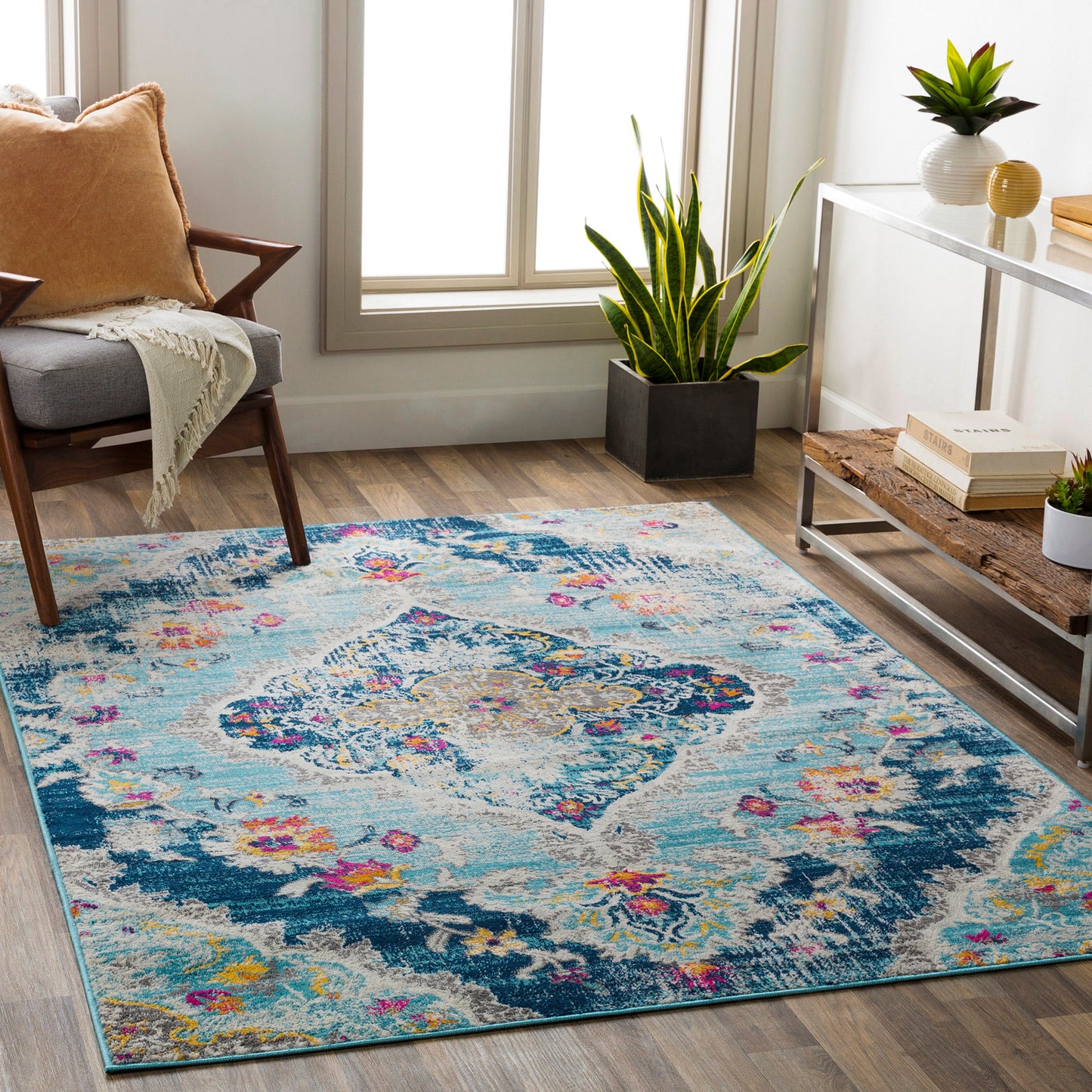 BRONGERGA Vintage Traditional Oriental Boho Blue Area Rug