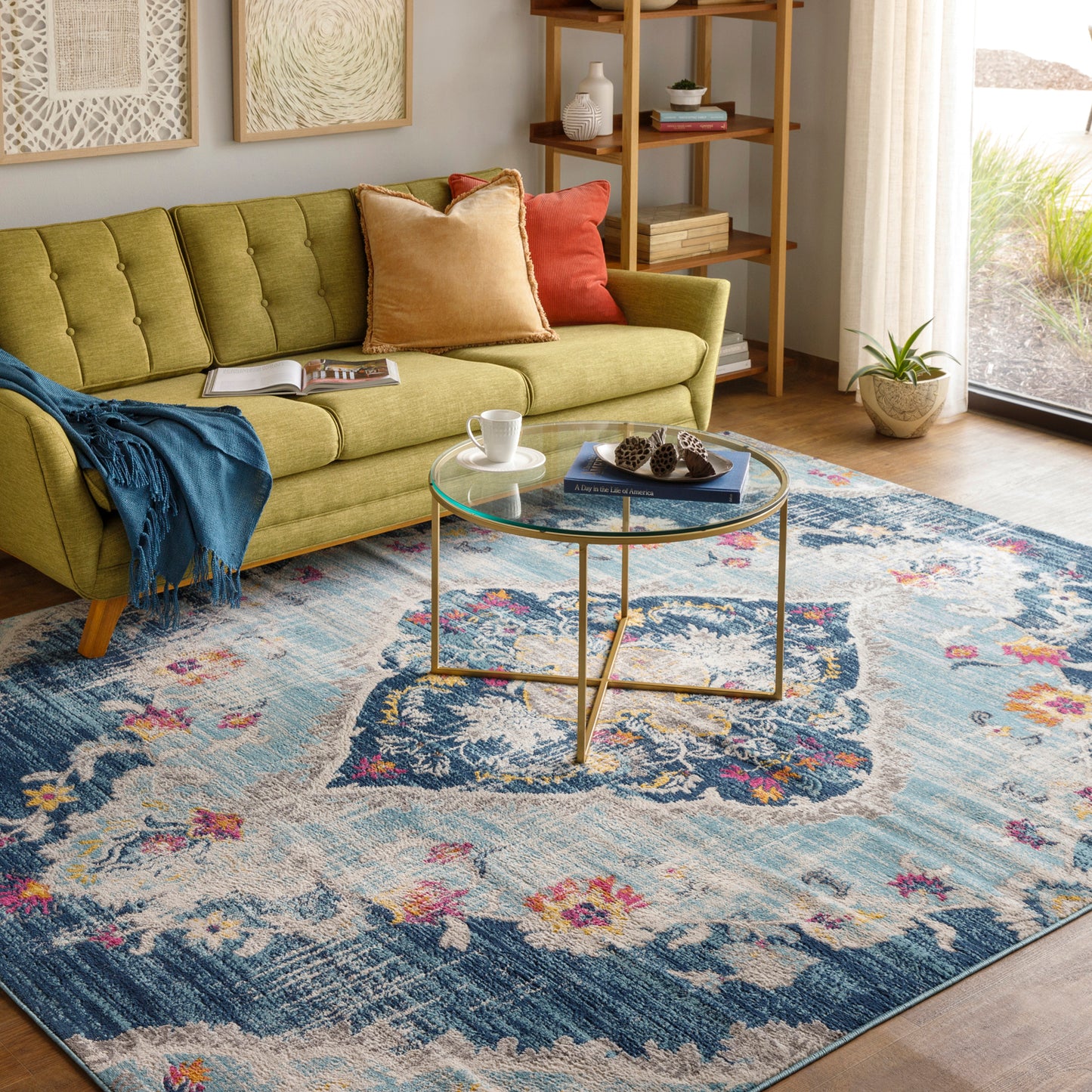 BRONGERGA Vintage Traditional Oriental Boho Blue Area Rug