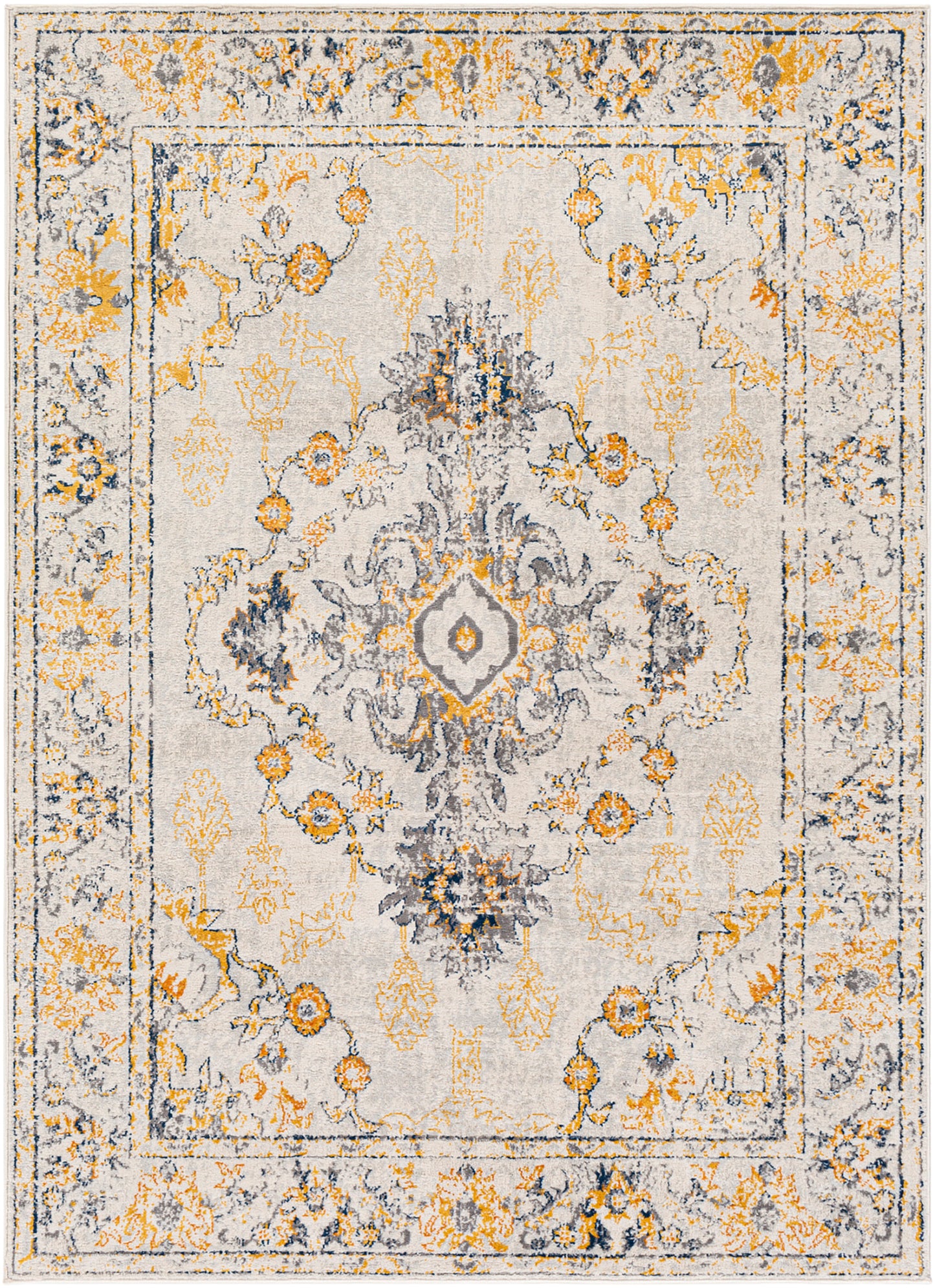 BURUM Vintage Rug I Living Room, Bedroom, Hallway I Traditional Oriental Boho Rug, Soft Area Rug, Short Pile, Easy Care I Yellow, Beige