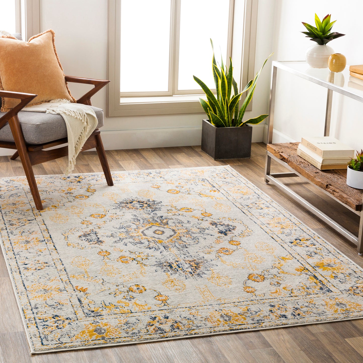 BURUM Vintage Rug I Living Room, Bedroom, Hallway I Traditional Oriental Boho Rug, Soft Area Rug, Short Pile, Easy Care I Yellow, Beige