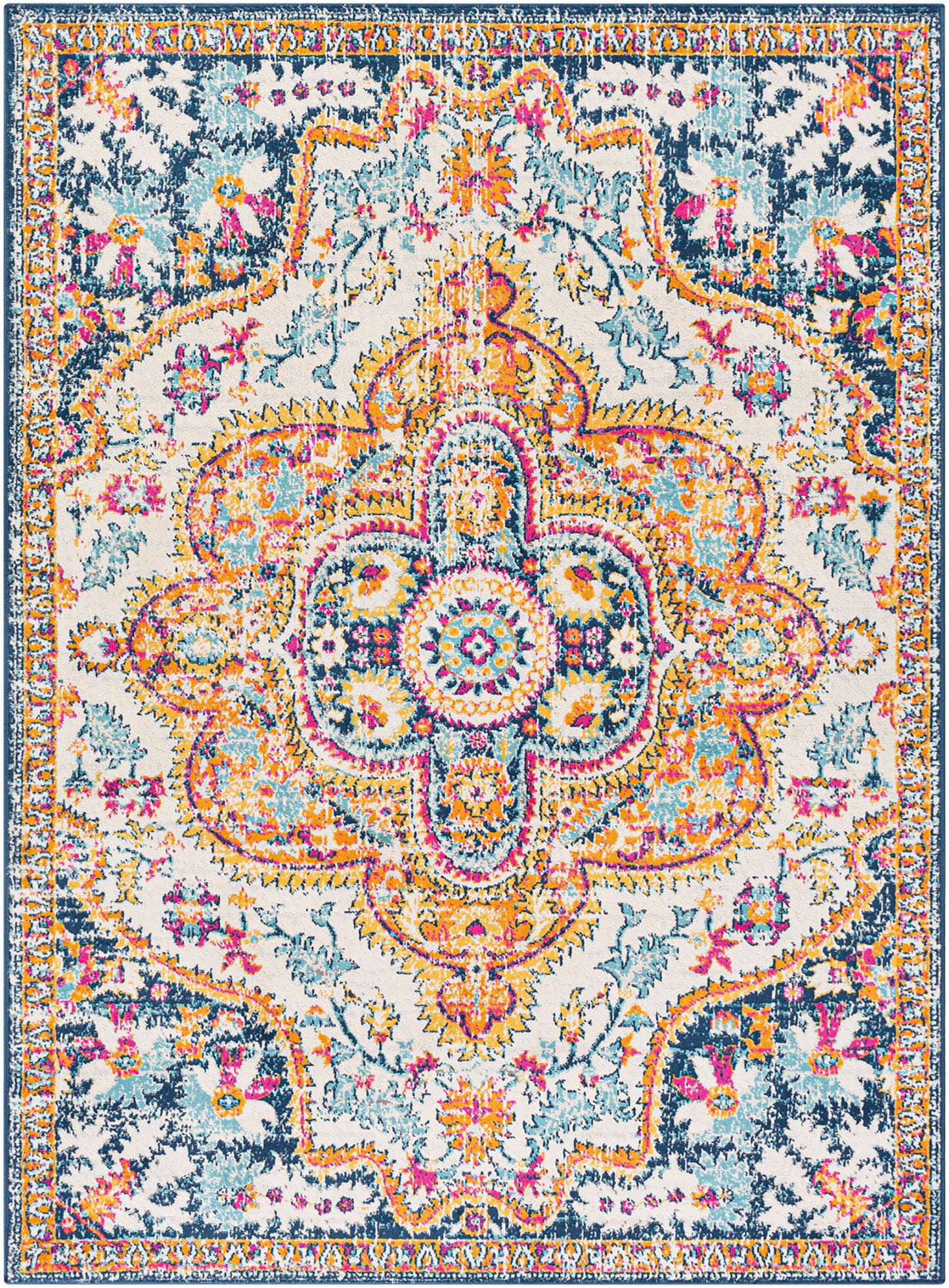 DEINUM Vintage Rug I Living Room, Bedroom, Hallway I Traditional Oriental Boho Rug, Soft Area Rug, Short Pile, Easy Care I Orange, Blue