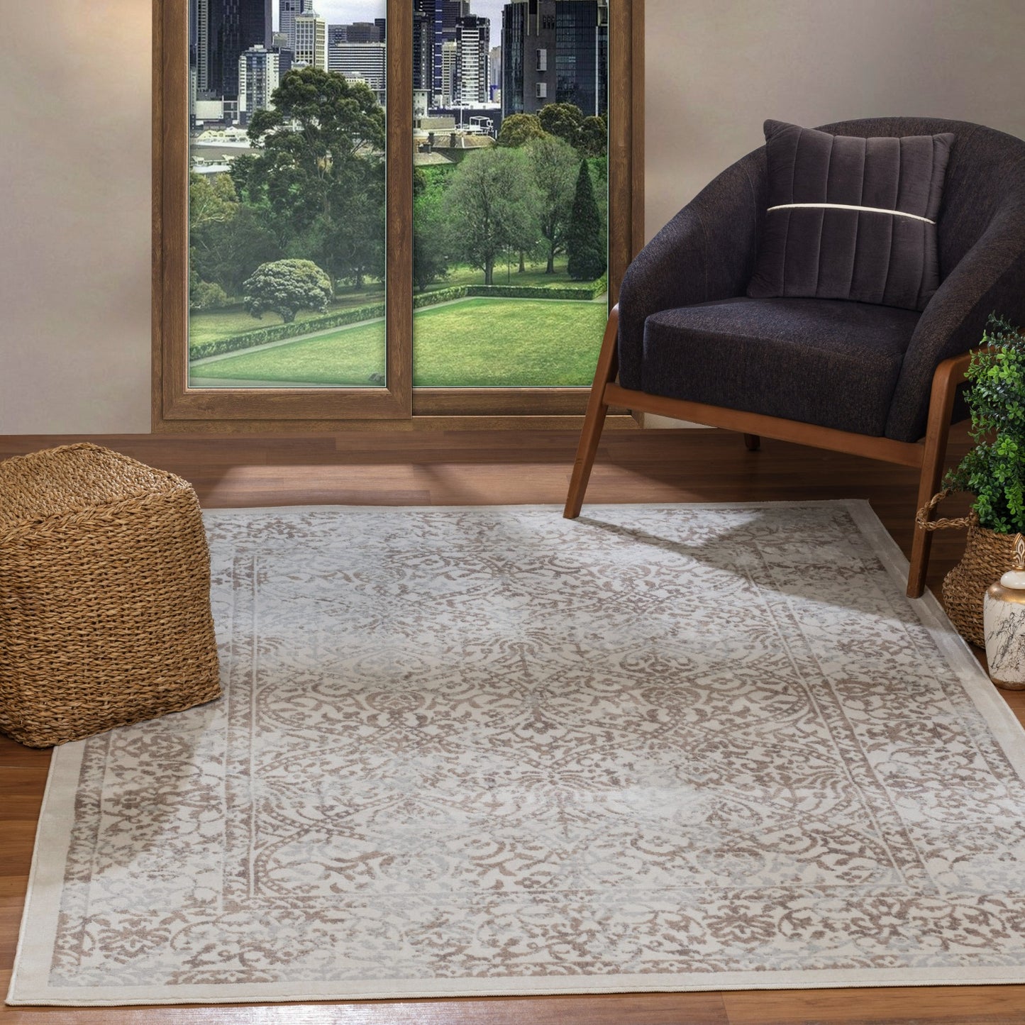 TIVON Vintage Rug I Living Room, Bedroom I Traditional Oriental Boho Rug, Soft Luxurious Area Rug, Short Pile, Easy Care I Tan, Ivory