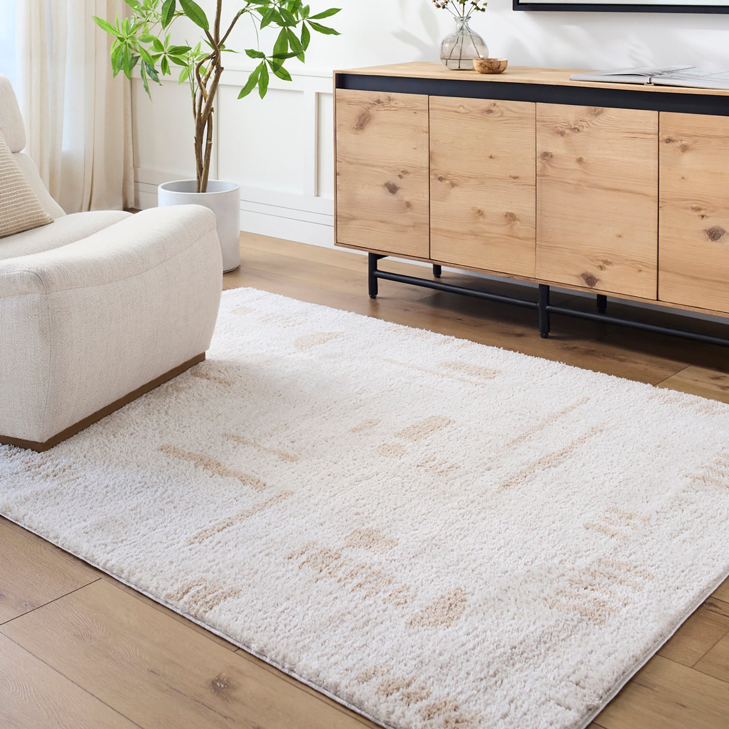 PRUNELLE Machine Washable Shaggy Boho Beige Area Rug