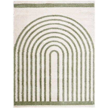 ANELLE Machine Washable Shaggy Boho Grass Green Area Rug