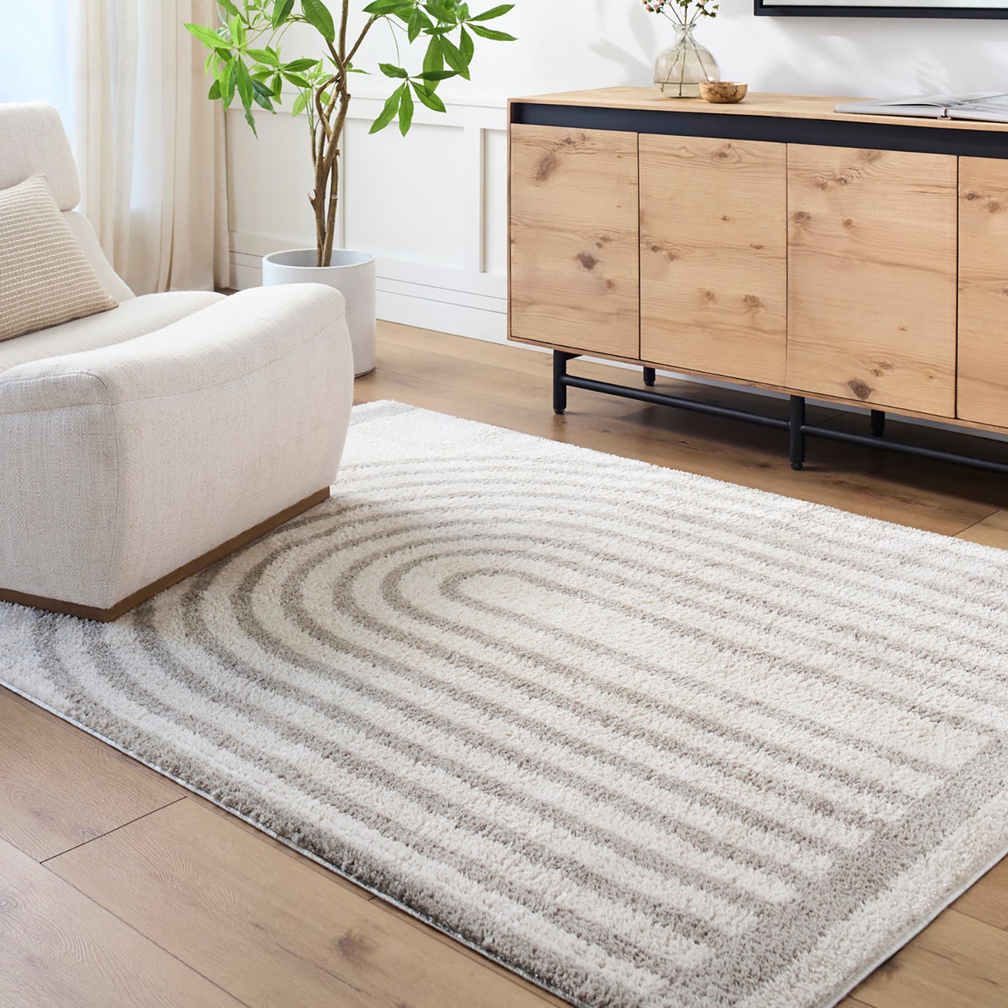 ANELLE Machine Washable Shaggy Boho Medium Grey Area Rug