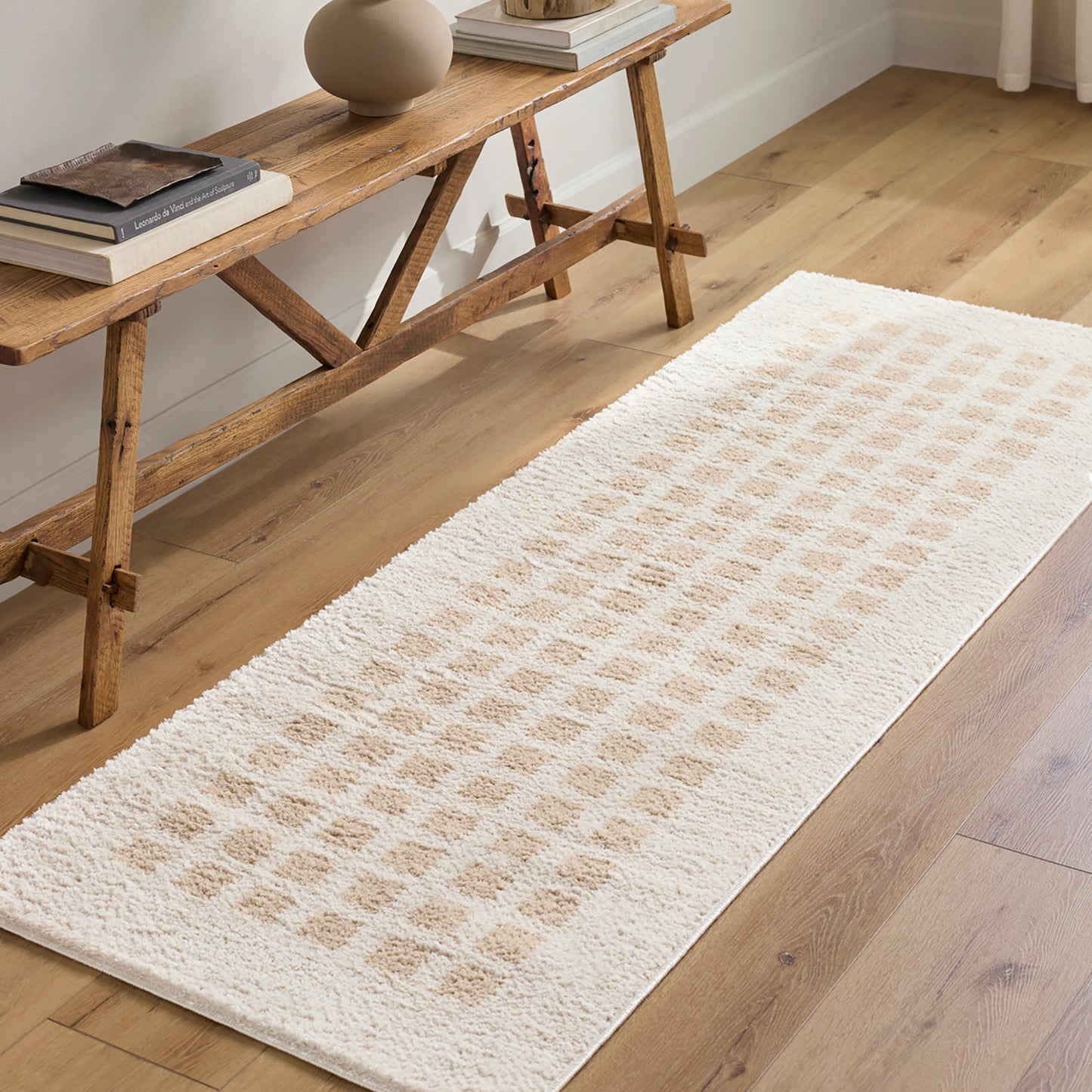 PRUNELLE Machine Washable Shaggy Boho Beige Area Rug