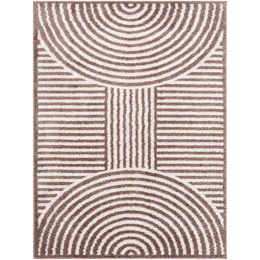 ESTELLE Machine Washable Shaggy Boho Dark Brown Area Rug