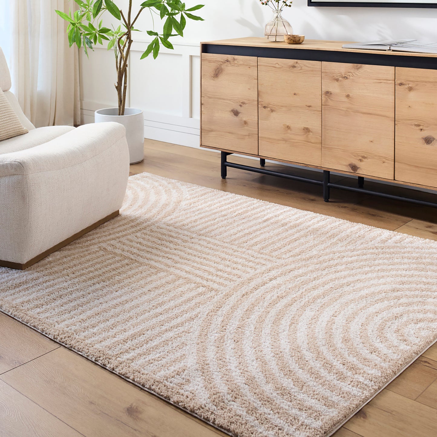 ESTELLE Machine Washable Shaggy Boho Beige Area Rug