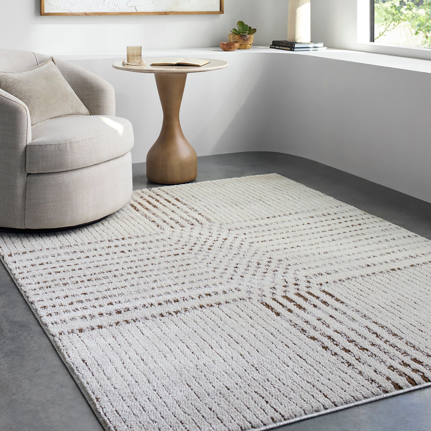 MINA Galey Alix x Surya Boho Scandi High Pile Ivory Dark Brown Runner Rug