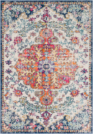 OLIVIA Vintage Traditional Oriental Boho Saffron Navy Area Rug