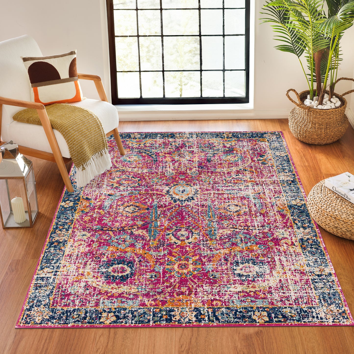 ISABELLA Vintage Rug I Living Room, Bedroom I Traditional Oriental Boho Rug, Soft Area Rug, Short Pile, Easy Care I Burgundy, Blue