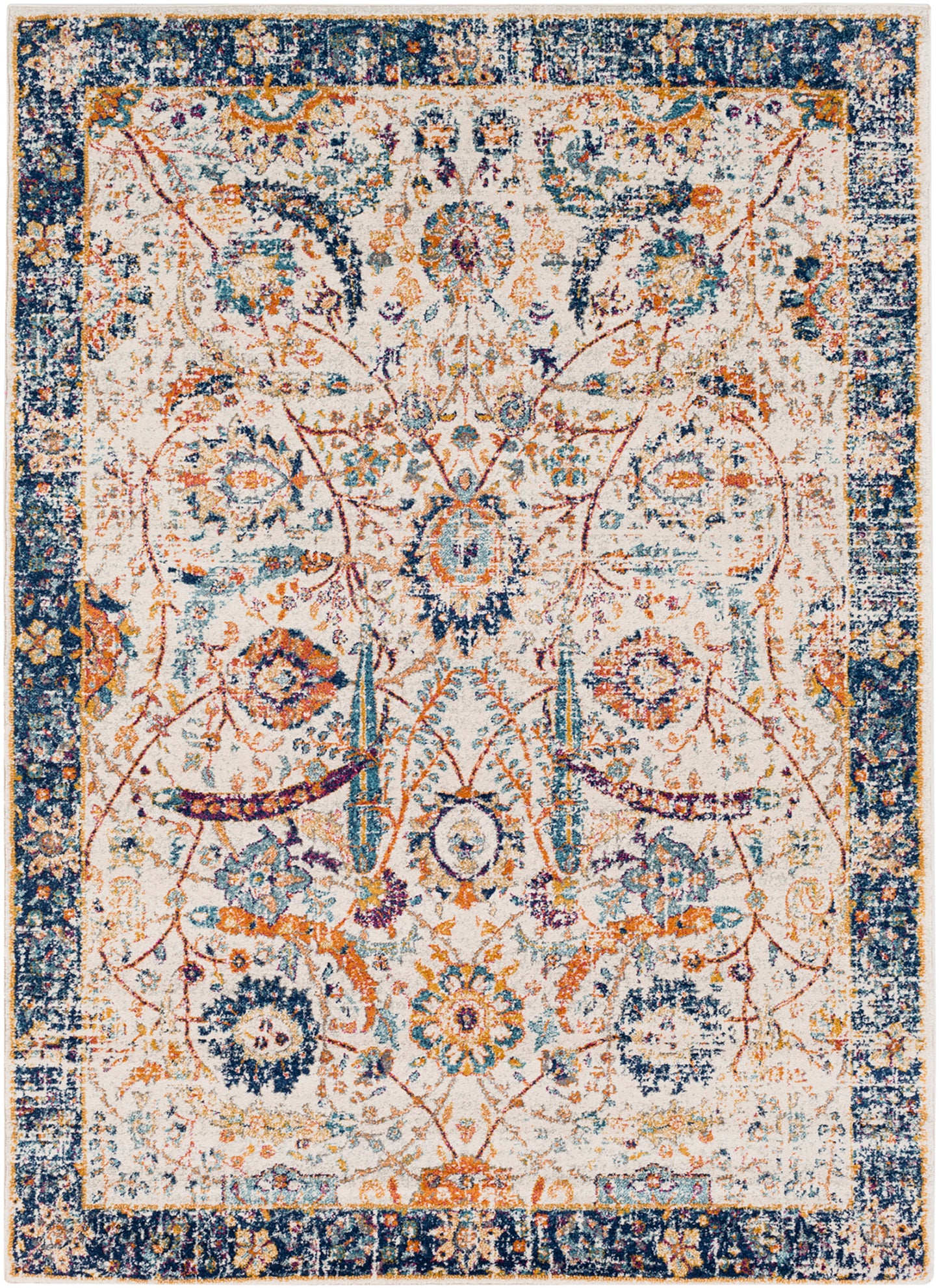 ISABELLA Vintage Rug I Living Room, Bedroom, Dining I Traditional Oriental Boho Rug, Soft Area Rug, Short Pile, Easy Care I Beige, Blue