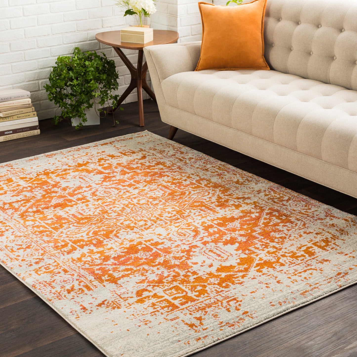 AMELIA Vintage Rug I Living Room, Bedroom, Dining I Traditional Oriental Boho Rug, Soft Area Rug, Short Pile, Easy Care I Orange, Beige