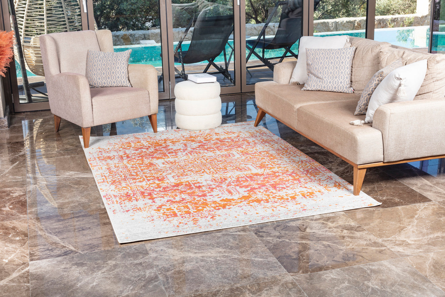 AMELIA Vintage Traditional Oriental Boho Orange White Area Rug