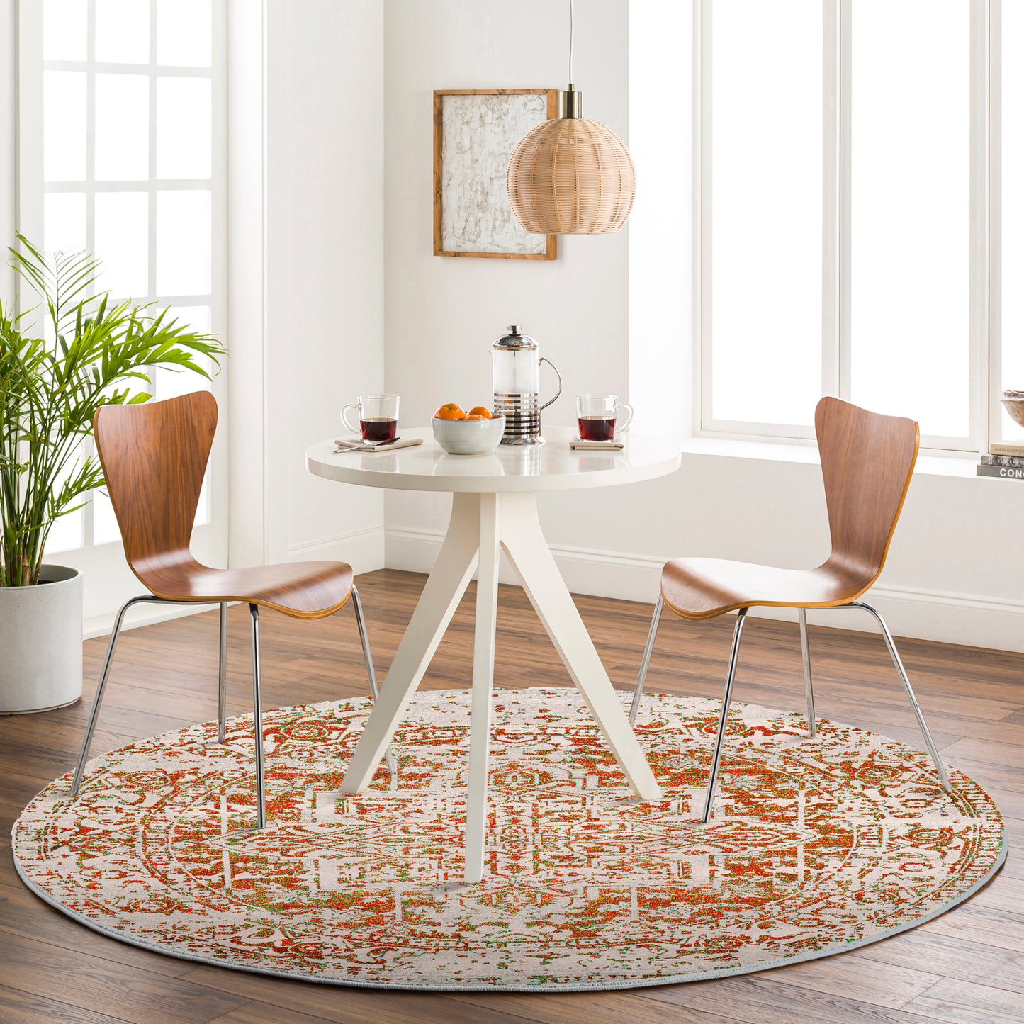 AMELIA Vintage Traditional Oriental Boho Orange White Area Rug