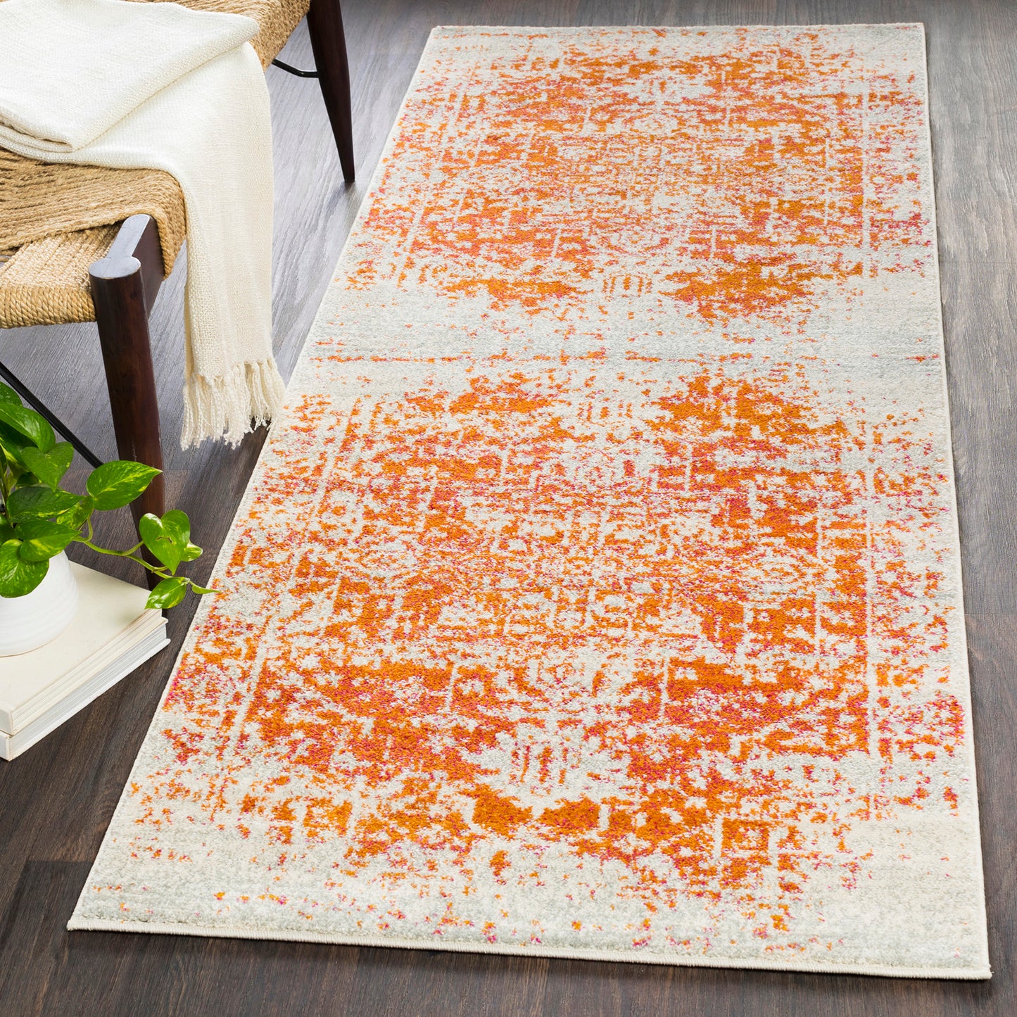 AMELIA Vintage Rug I Living Room, Bedroom, Dining I Traditional Oriental Boho Rug, Soft Area Rug, Short Pile, Easy Care I Orange, Beige