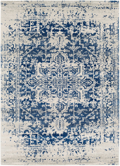 AMELIA Vintage Rug I Living Room, Bedroom, Hallway I Traditional Oriental Boho Rug, Soft Area Rug, Short Pile, Easy Care I Blue, Beige