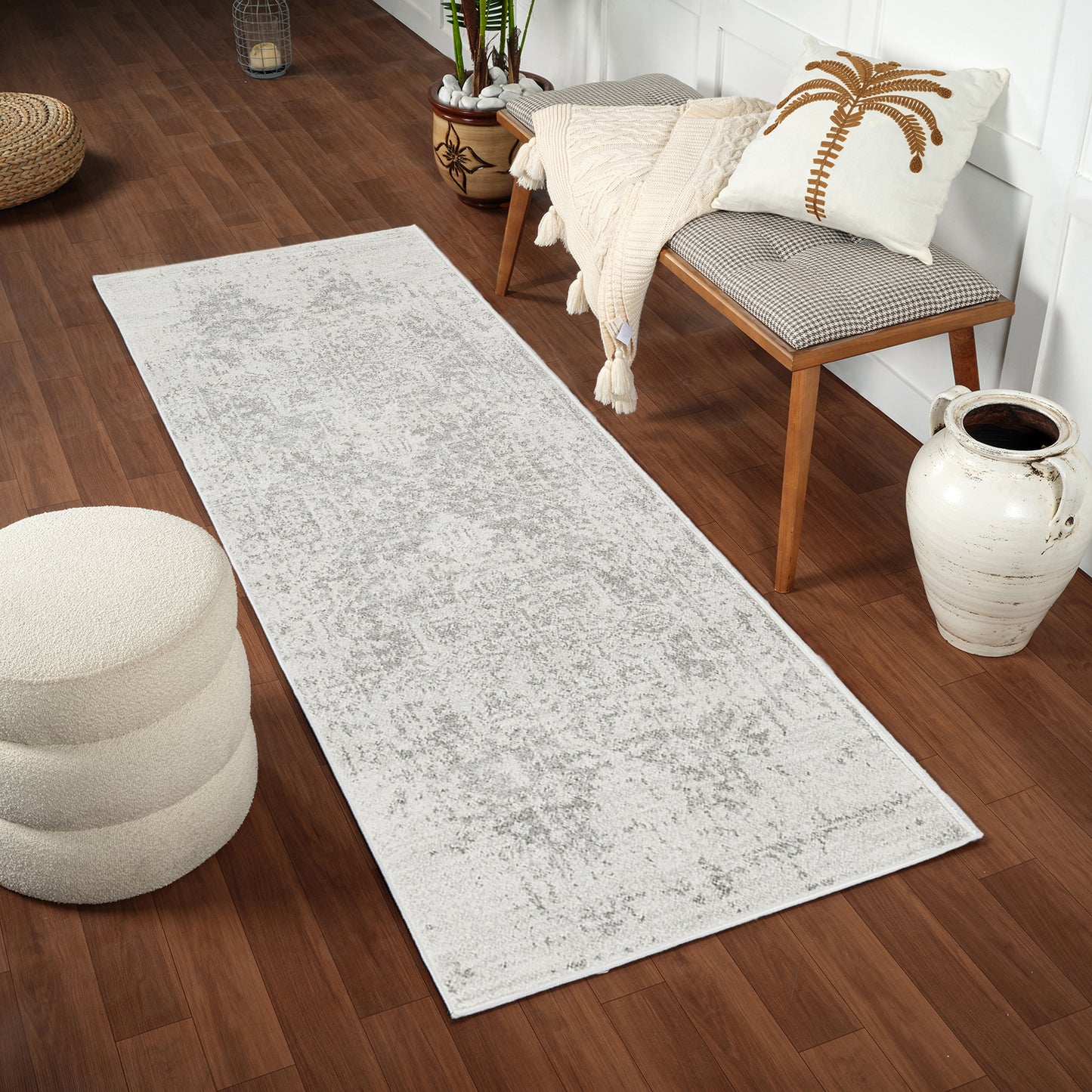 AMELIA Vintage Traditional Oriental Boho Grey White Area Rug