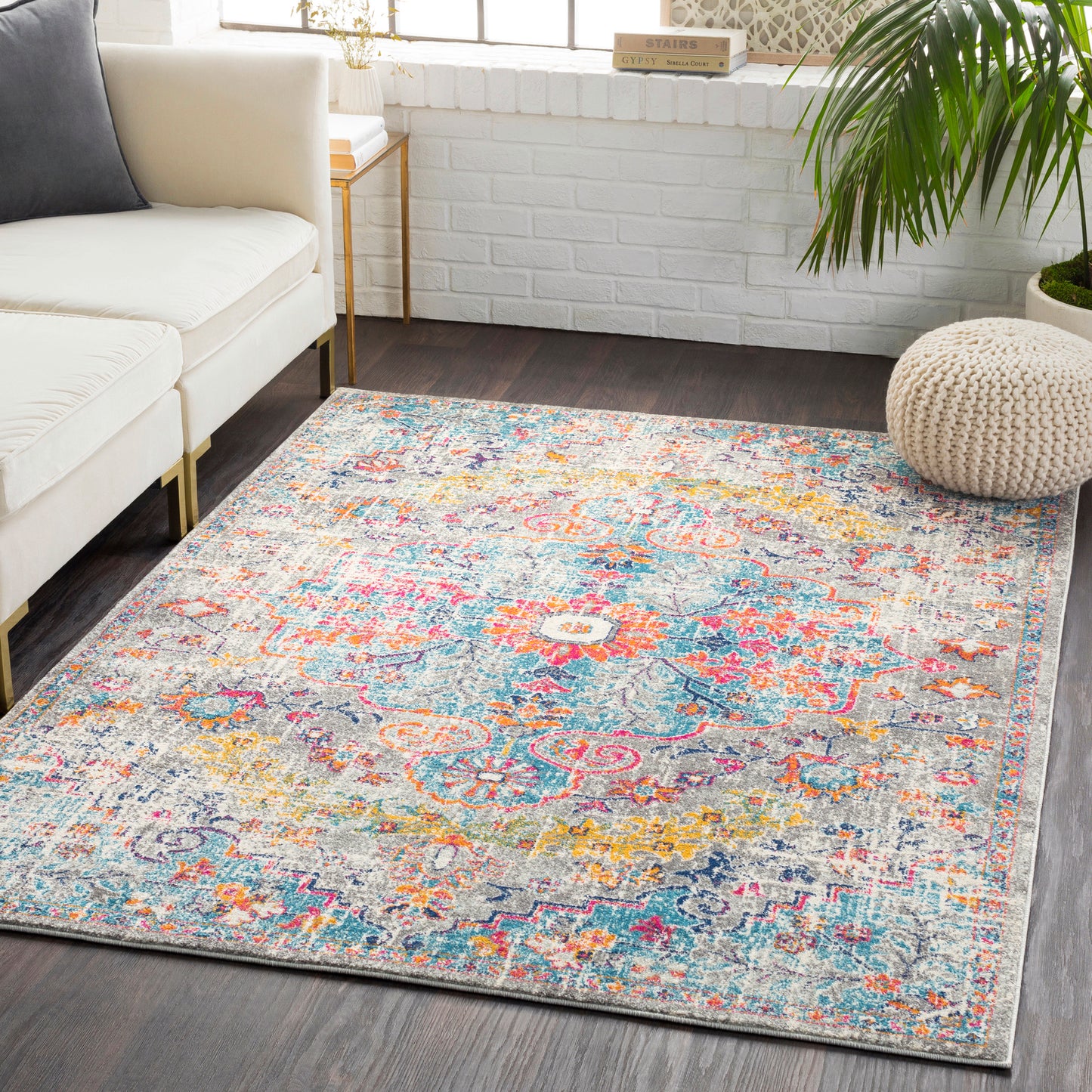 OLIVIA Vintage Rug I Living Room, Hallway I Traditional Oriental Boho Rug, Soft Area Rug, Short Pile, Easy Care I Multicolour, Grey