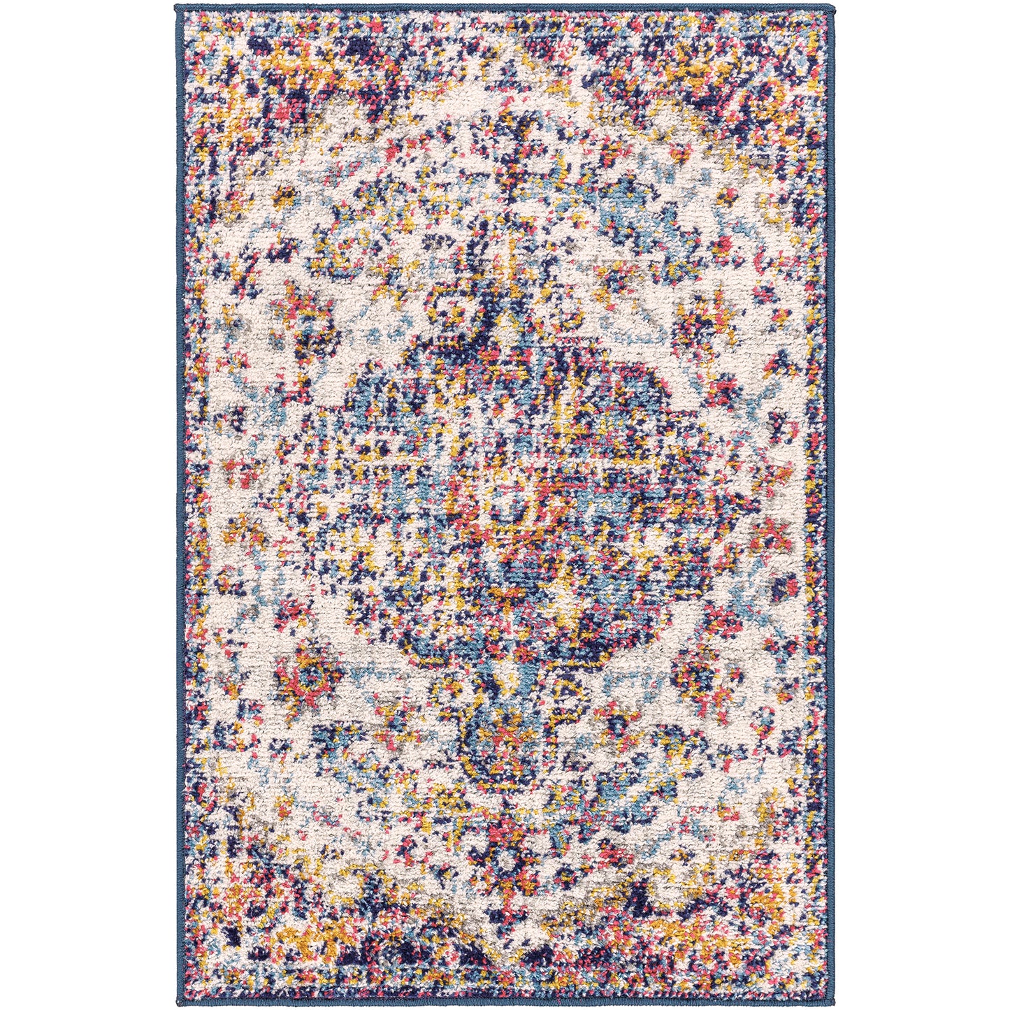 OLIVIA Vintage Traditional Oriental Boho Orange Dark Blue Area Rug