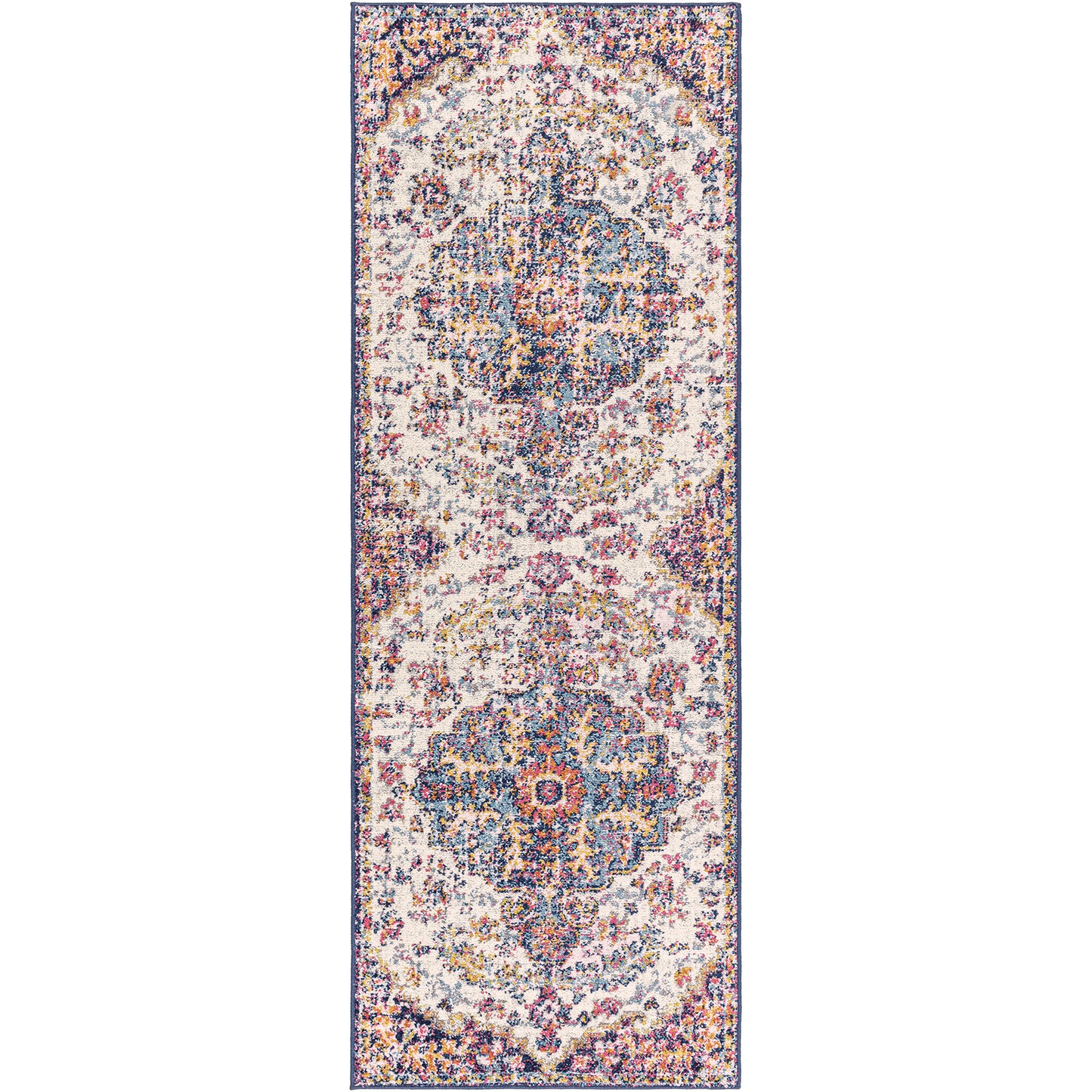 OLIVIA Vintage Traditional Oriental Boho Orange Dark Blue Area Rug