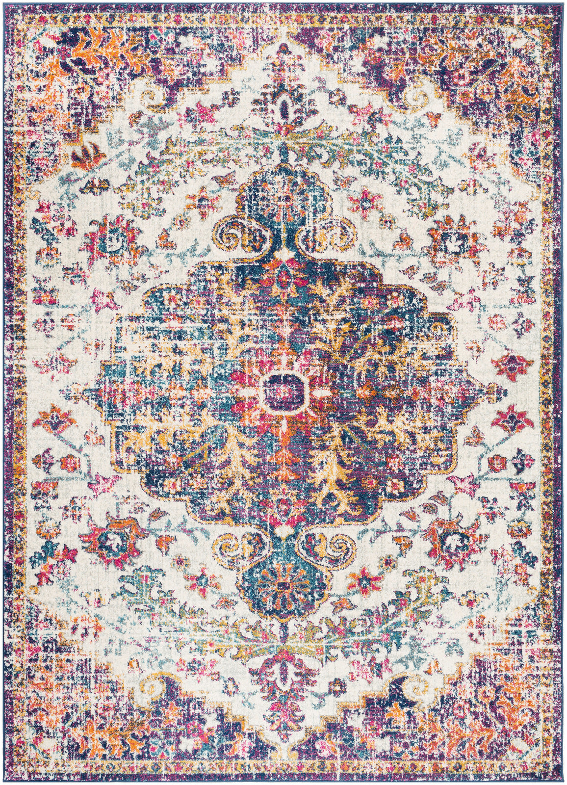 OLIVIA Vintage Rug I Living Room, Bedroom, Dining I Traditional Oriental Boho Rug, Soft Area Rug, Short Pile I Multicolour, Blue