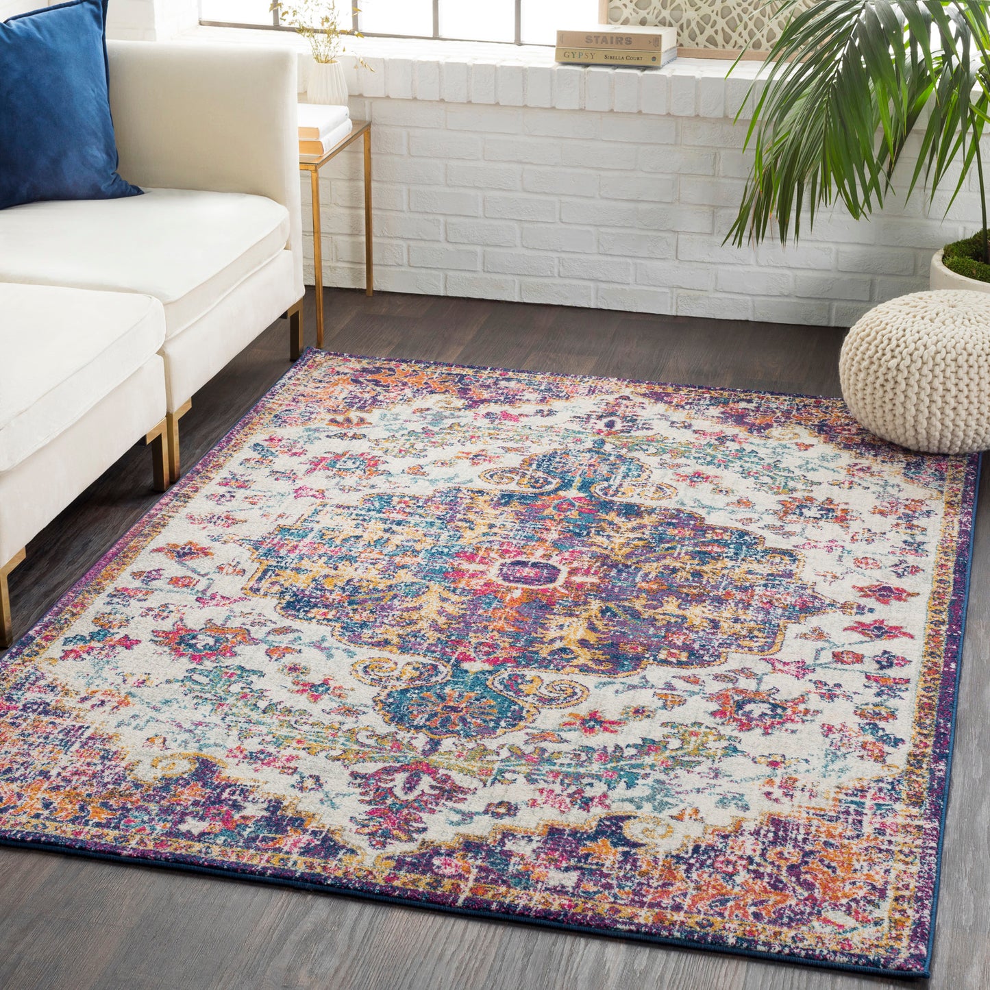 OLIVIA Vintage Traditional Oriental Boho Orange Dark Blue Area Rug