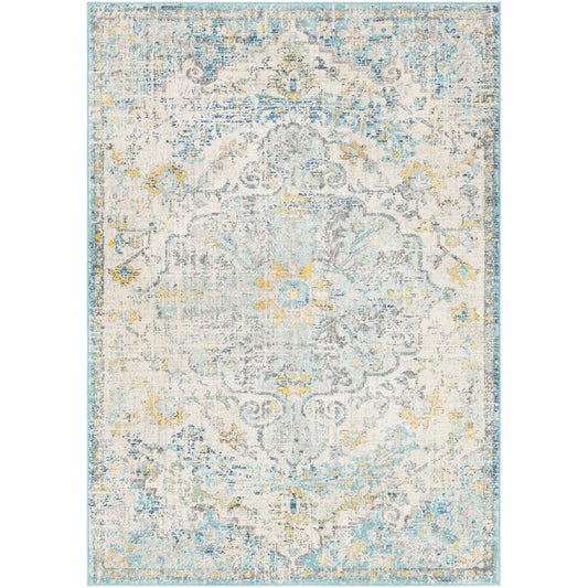 OLIVIA Vintage Traditional Oriental Boho Cream Teal Yellow Area Rug