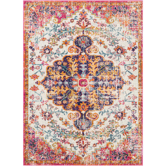 OLIVIA Vintage Traditional Oriental Boho Neon Pink Area Rug