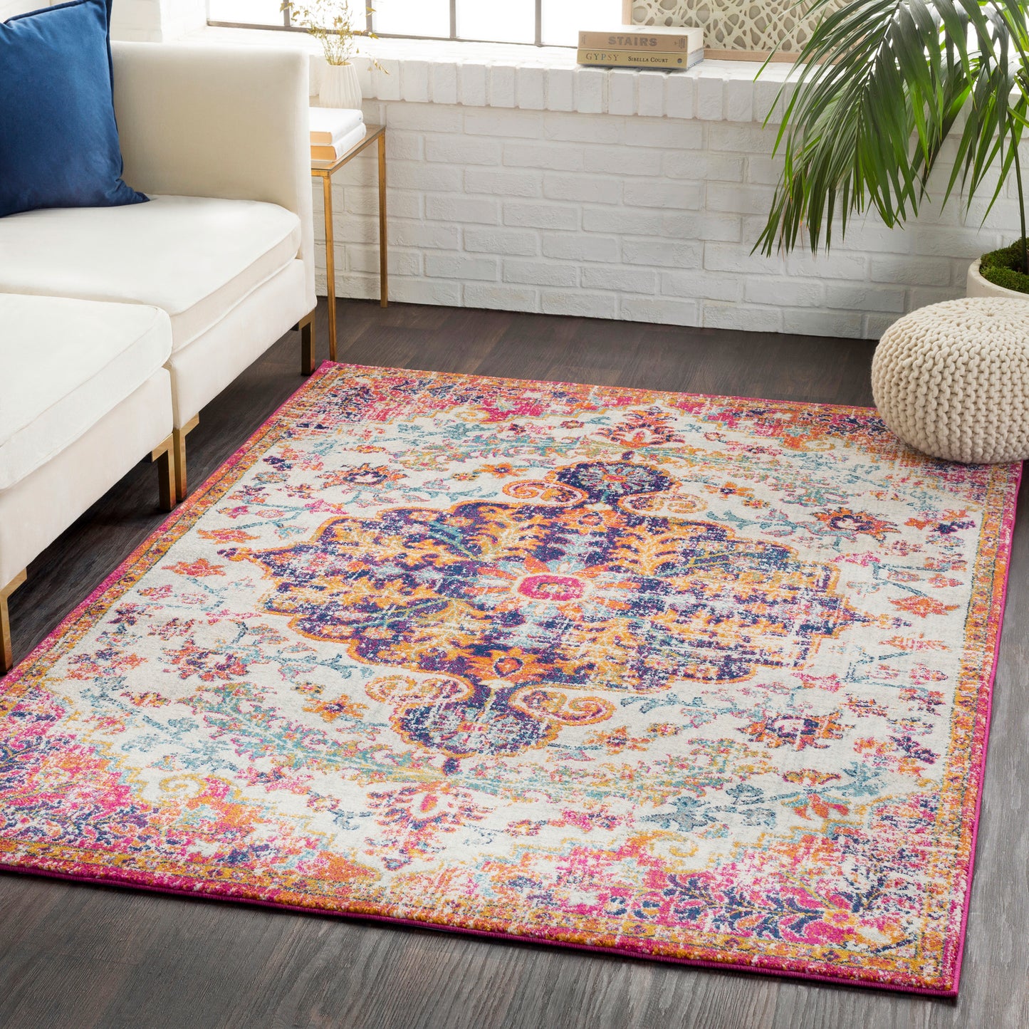 OLIVIA Vintage Rug I Living Room, Bedroom, Dining I Traditional Oriental Boho Rug, Soft Area Rug, Short Pile I Multicolour, Orange