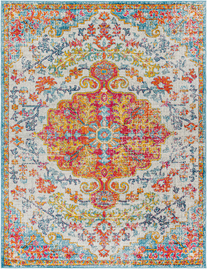 OLIVIA Vintage Rug I Living Room, Bedroom, Dining I Traditional Oriental Boho Rug, Soft Area Rug, Short Pile I Orange, Blue