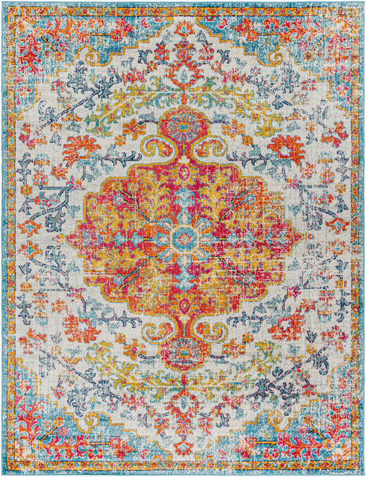 OLIVIA Vintage Traditional Oriental Boho Saffron Teal Area Rug