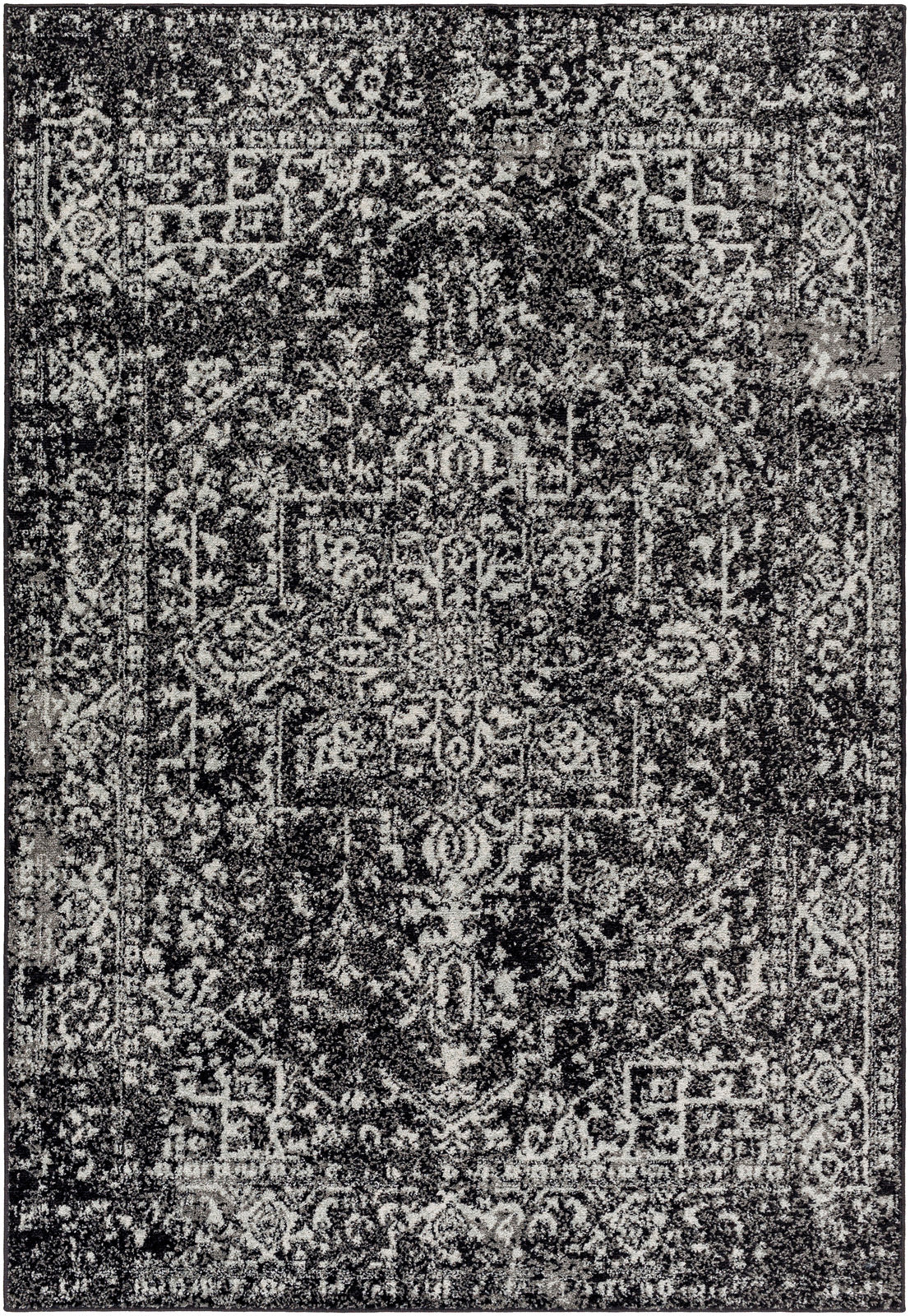 AMELIA Vintage Rug I Living Room, Bedroom, Dining I Traditional Oriental Boho Rug, Soft Area Rug, Short Pile, Easy Care I Black, Ivory