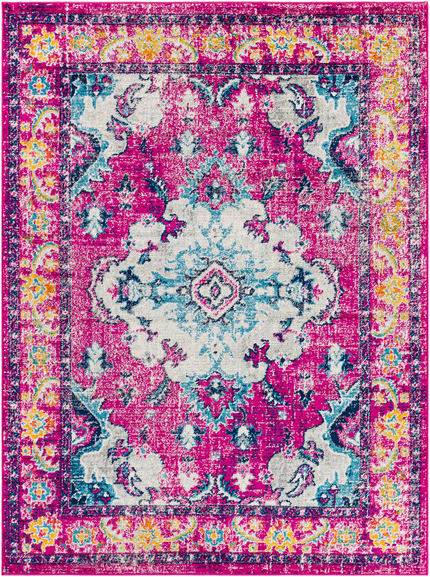 KREIJL Vintage Rug I Living Room, Bedroom, Dining I Traditional Oriental Boho Rug, Soft Area Rug, Short Pile, Easy Care I Pink, Grey