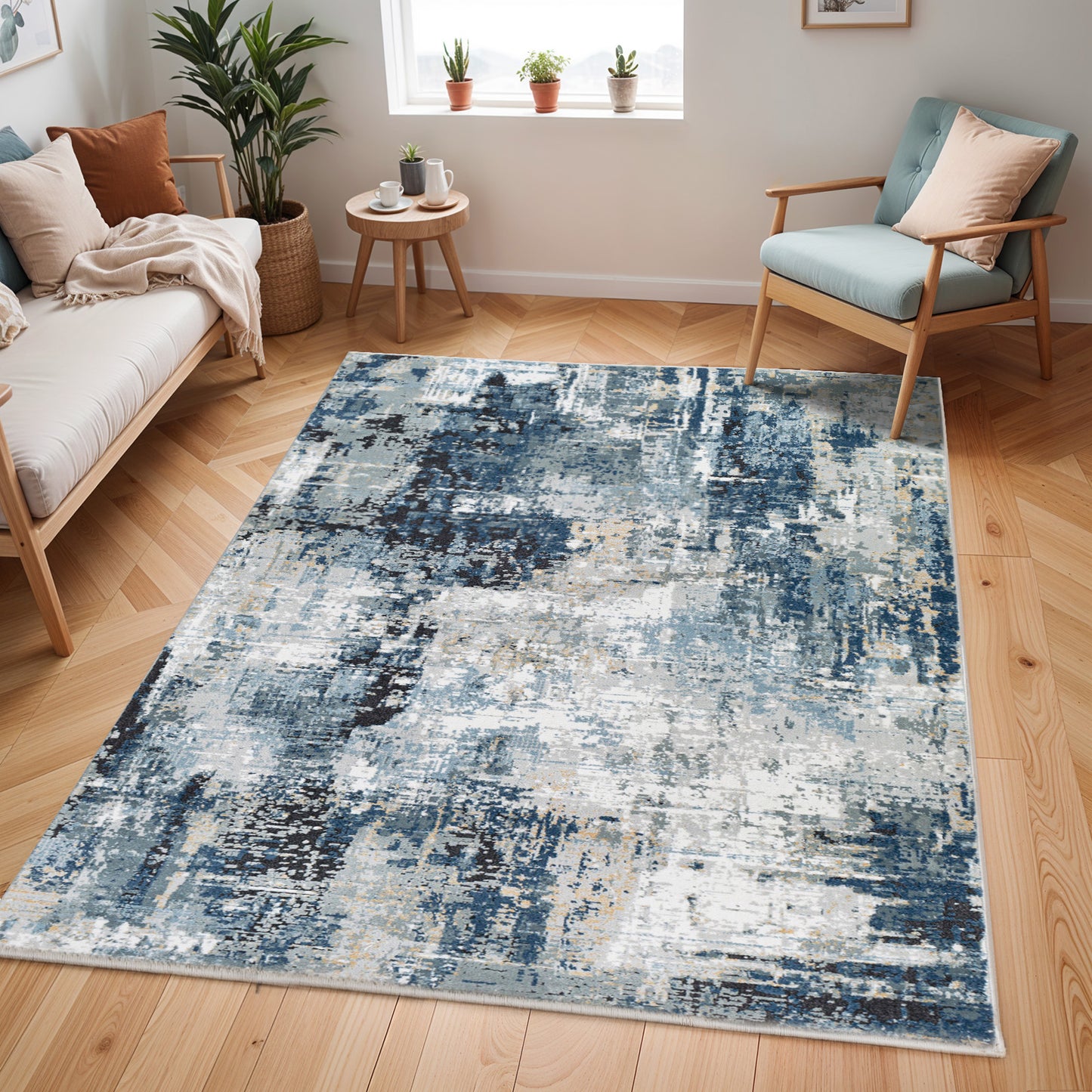 VUREN Abstract Modern Marble Denim Area Rug