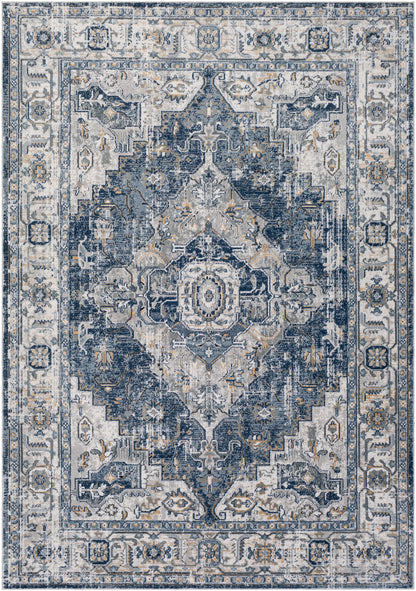 TRICHT Vintage Rug I Living Room, Bedroom I Traditional Oriental Boho Rug, Soft Area Rug, Short Pile, Easy Care I Blue, Grey, Ivory