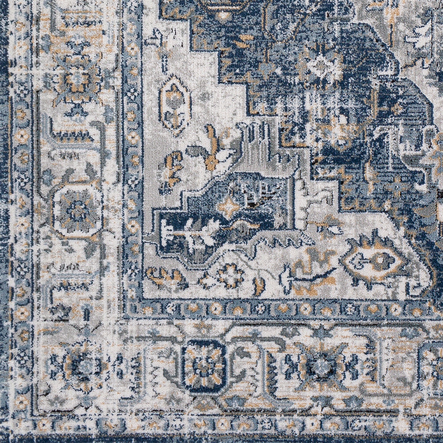 TRICHT Vintage Rug I Living Room, Bedroom I Traditional Oriental Boho Rug, Soft Area Rug, Short Pile, Easy Care I Blue, Grey, Ivory