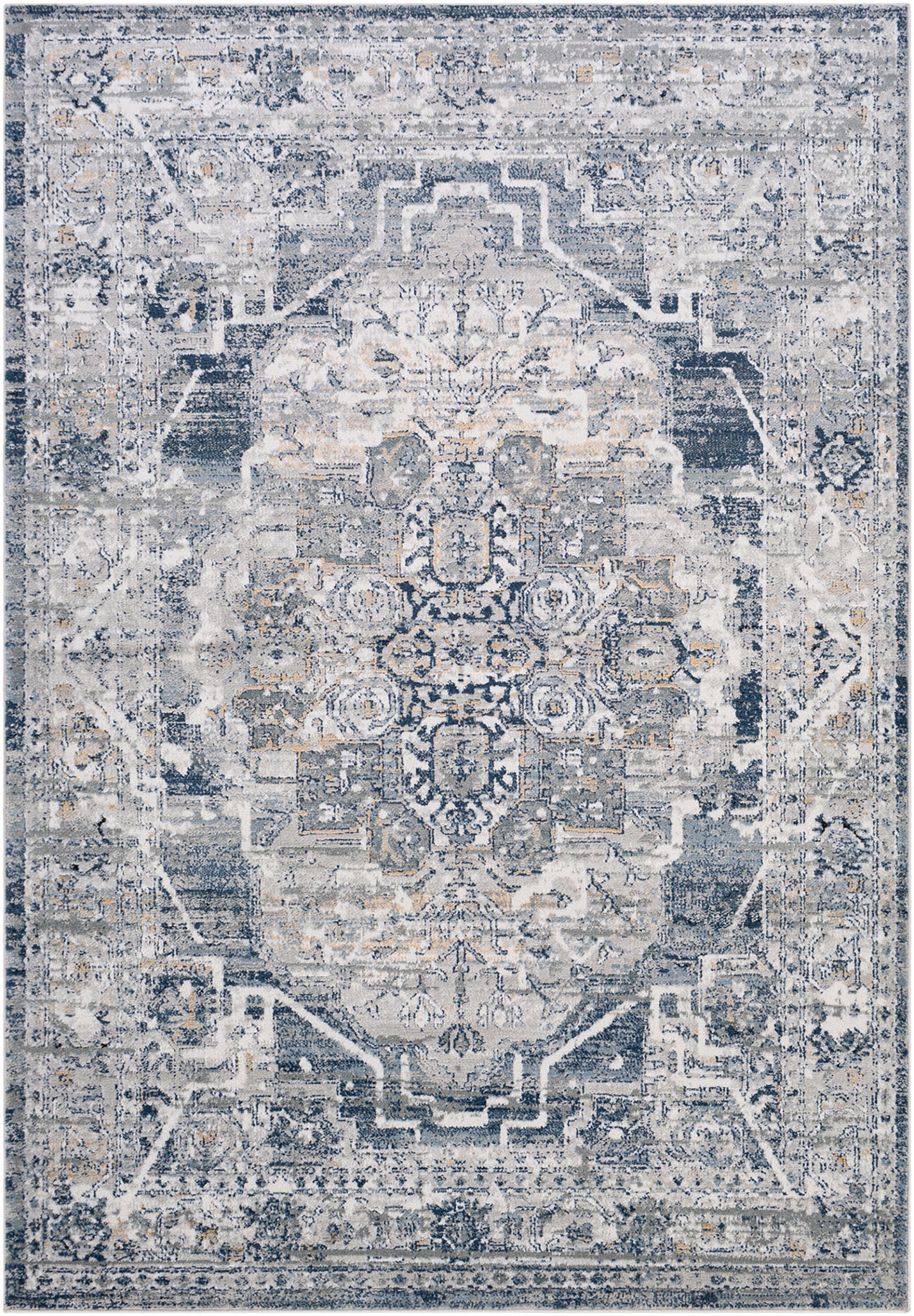 MILSCHOT Vintage Rug I Living Room, Bedroom, Dining I Traditional Oriental Boho Rug, Soft Area Rug, Short Pile, Easy Care I Blue, Grey