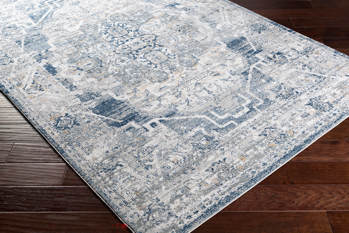 MILSCHOT Vintage Rug I Living Room, Bedroom, Dining I Traditional Oriental Boho Rug, Soft Area Rug, Short Pile, Easy Care I Blue, Grey