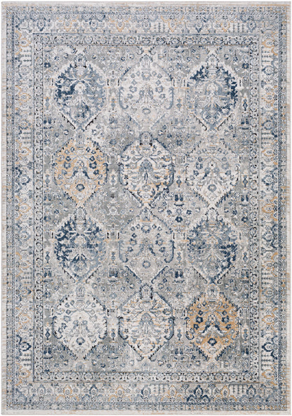 MOEREN Vintage Rug I Living Room, Bedroom I Traditional Oriental Boho Rug, Soft Area Rug, Short Pile, Easy Care I Grey, Blue, Brown