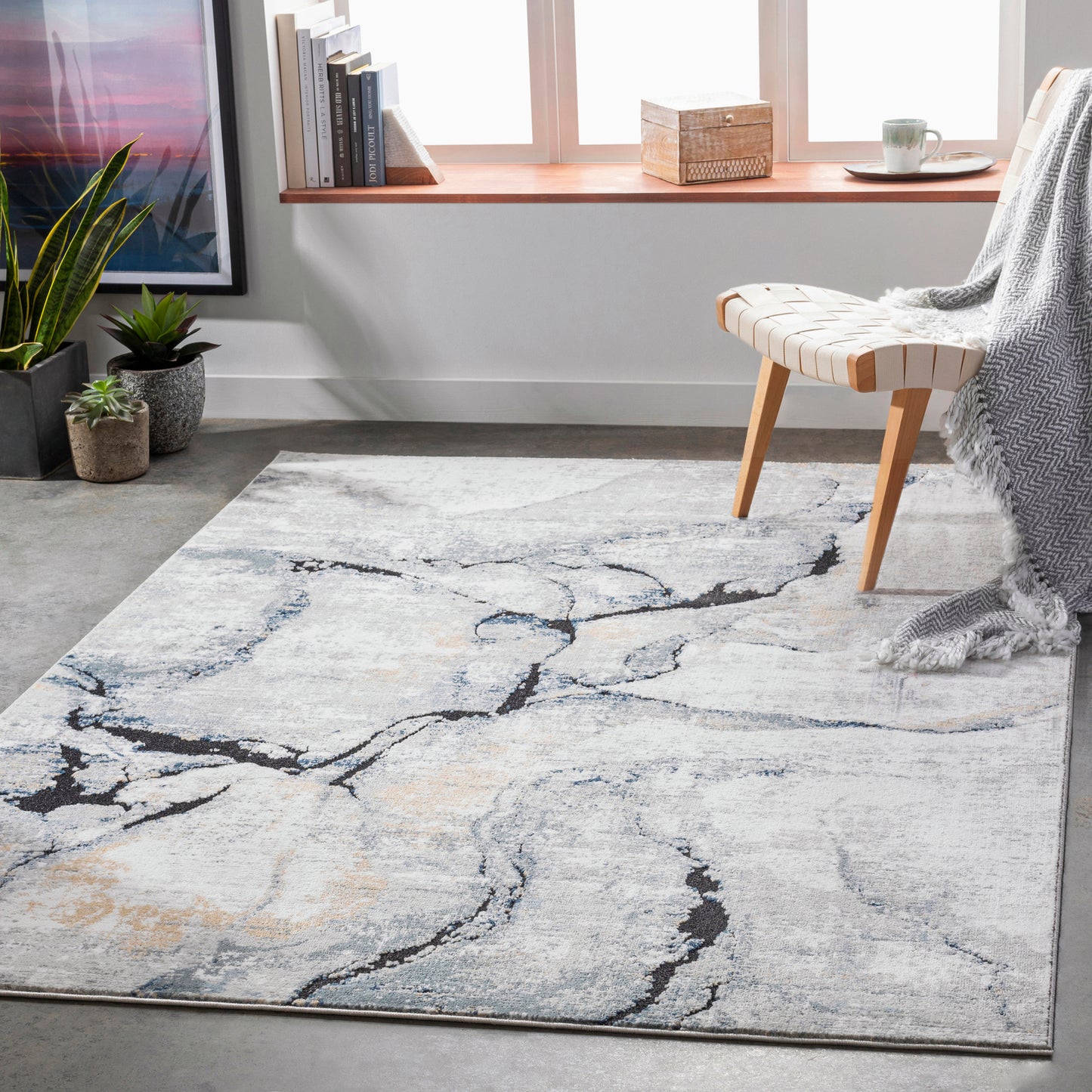 TUIL Abstract Rug I Living Room, Bedroom, Hallway I Modern Marble Rug, Soft Luxurious Area Rug, Short Pile, Easy Care I Ivory, Grey