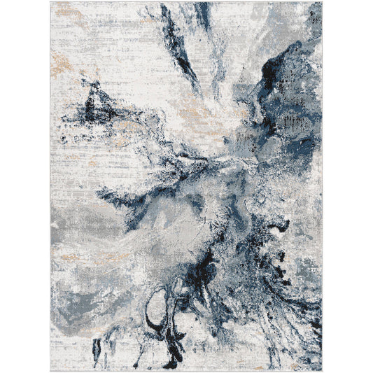 MOORSEL Abstract Modern Marble Dark Blue Area Rug