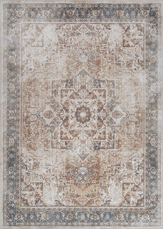 ELKTON Machine Washable Traditional Boho Burnt Orange Area Rug