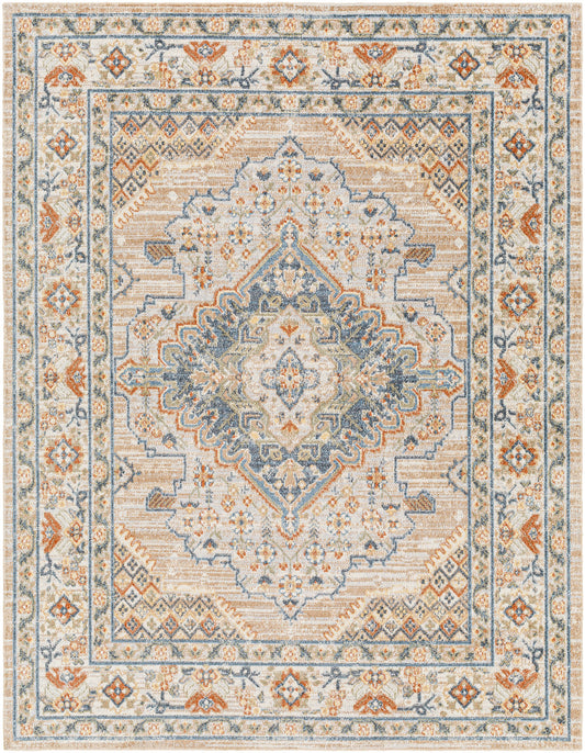 ELLINWOOD Machine Washable Traditional Boho Oatmeal Rust Area Rug