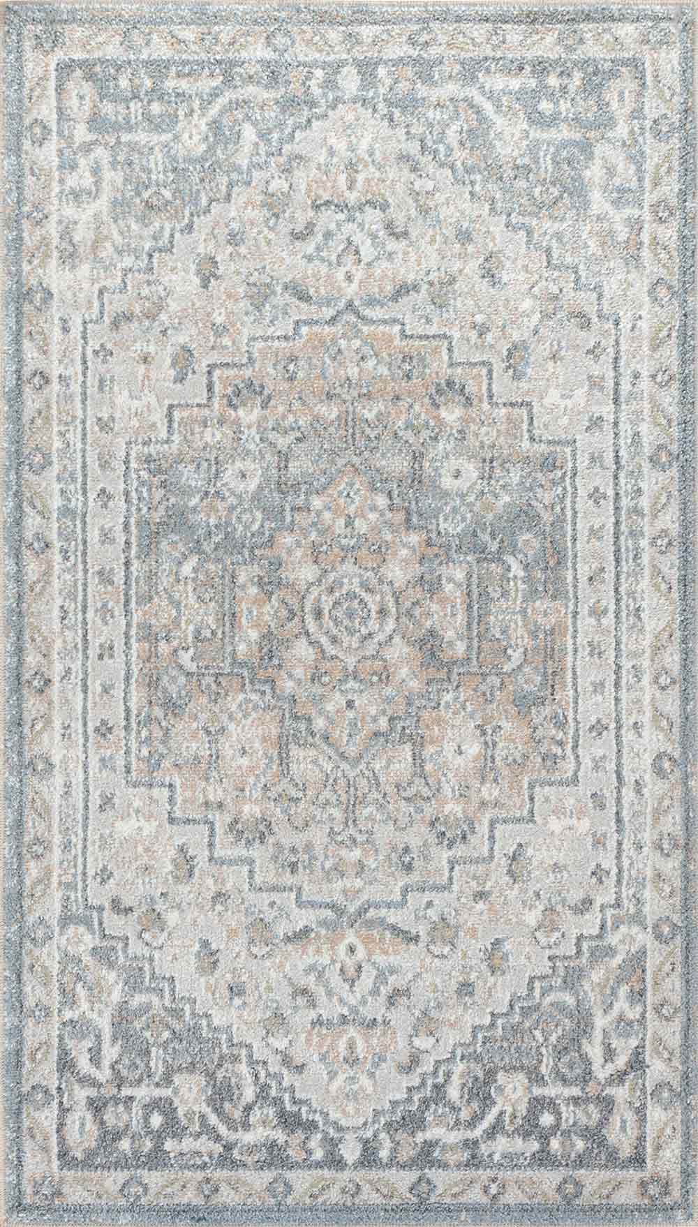 EMMETT Machine Washable Traditional Boho Navy Blue Area Rug