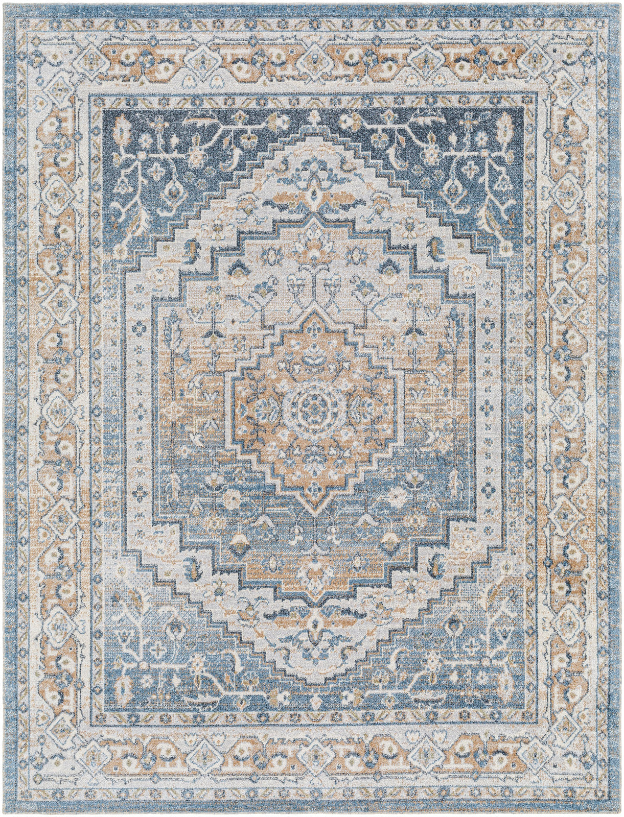 EMMETT Machine Washable Traditional Boho Navy Blue Area Rug